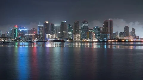 8K San Diego Skyline Time Lapse Reflected on Ocean Stock Footage