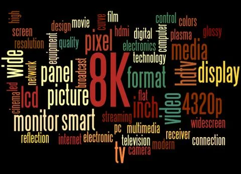 8K screen resolution, word cloud concept Stock Illustration