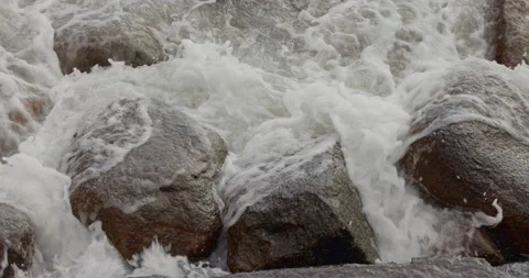 8K slow motion sea waves splash on rocks Video stock 240719776