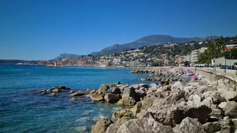 8K Small Beaches In Menton 스톡 동영상 138809981