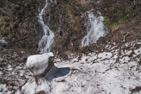 8K Spring landscape with small streams and melting snow Stock Footage 256138508