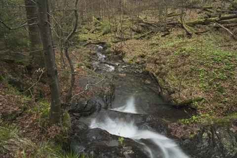 8K Spring waterfall from the top Stock Footage 256147273