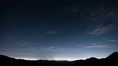 8K Stars Above City Lights Time Lapse Clouds Stock Footage