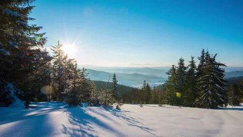 8K Sundown time lapse in winter mountain Stock Footage 82106681