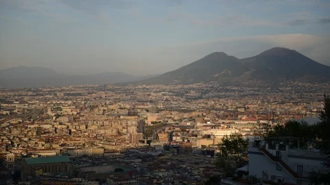 8K Sunset Light Time Lapse Aerial View of Naples City Skyline Vesuvius Volcano Video stock 106503376
