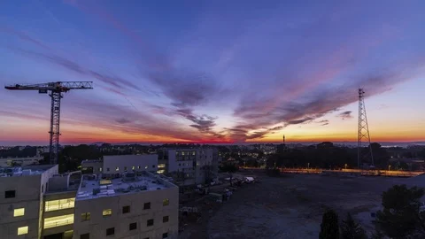 8k sunset over construction site Stock Footage 122373524