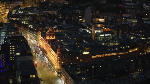 8K Superb Quality, Aerial View Shot of London, Knightsbridge, night, evening Stock Footage 310640106