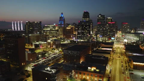 8K Superb Quality, Aerial View Shot of Kansas City, Missouri, night, evening Stock Footage 322796157