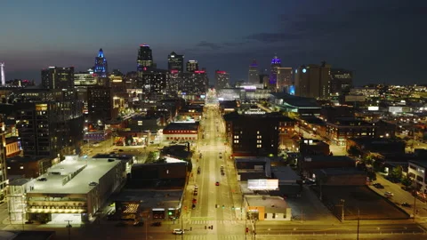 8K Superb Quality, Aerial View Shot of Kansas City, Missouri, night, evening Stock Footage 322797800
