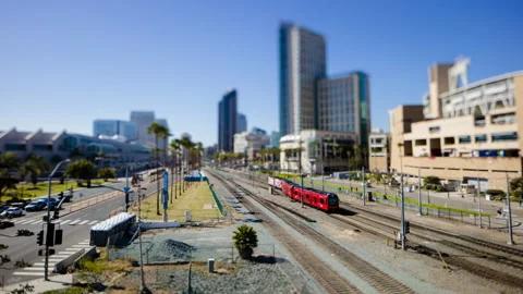 8K Tilt-Shift Timelapse San Diego Hilton Bayfront Bridge Stock Footage 179658033