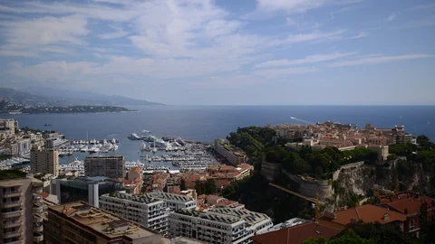 8K Time Lapse Aerial View of Monaco Ville Skyline French Riviera City Harbor Day Video stock 105663502