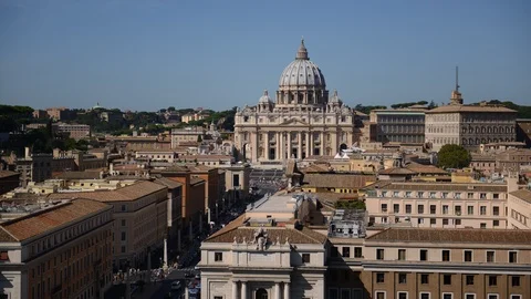 8K Time Lapse Aerial View of Rome Vatican Skyline with St Peter's Basilica Day Stock-Footage 105667853