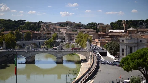 8K Time Lapse Aerial View of Rome Skyline People and Cars Traffic on Busy Street Stock Footage 105667989