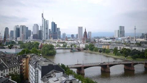 8K Time Lapse Aerial View of Frankfurt Center Skyline Cars Traffic Rush Hour Day 스톡 동영상 105900577