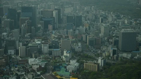 8K Time Lapse Aerial View of Seoul Skyline Office Towers and Apartment Buildings Video stock 106614616