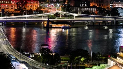 8K time-lapse of Brisbane river at night. Stock Footage 164456894