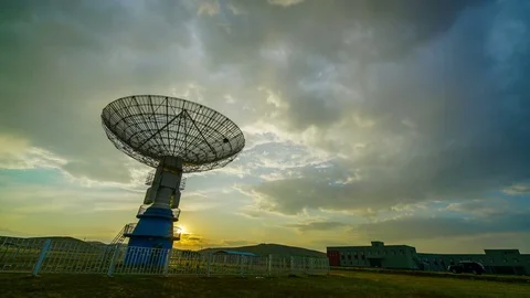 8K Time-lapse: Giant Satellite Dish Telescope,Military Radar,Space exploration. Stock Footage