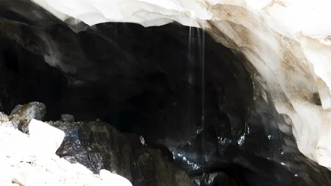 8K time lapse glacier ice melting in dark cave Stock Footage 107969188