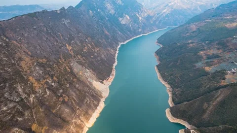 8K Time-lapse of grand river landform in Wu Gorge section of Three Gorges Stock Footage 339989557