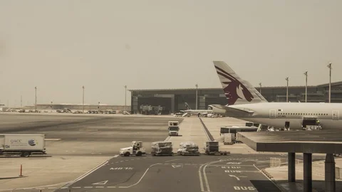 8K Time Lapse of Hamad international airport in doha, Qatar, day, eye level shot Stock Footage 108444089