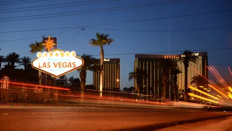 welcome to Las Vegas sign at night, time, Stock Video