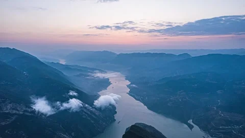 8K Time-lapse of magnificent mountain ranges in stunning Three Gorges Stock Footage 339989783