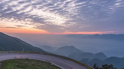 8K Time-lapse of mountain rosy dawn in magnificent Yangtze Three Gorges Stock Footage 339990026