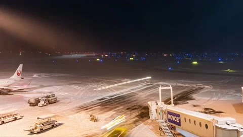 8K time-lapse of New Chitose airport in Hokkaido Japan during winter Stock Footage 163940475