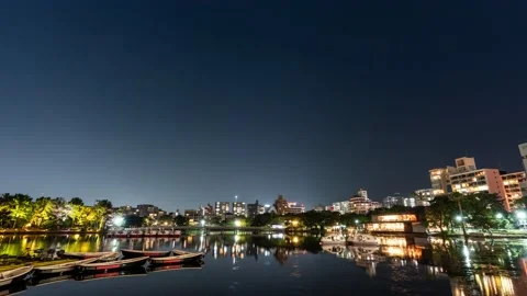 8K Time-lapse of Ohori Park at night in Fukuoka Japan. Stock Footage 163941663