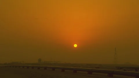 8K Time lapse of sunrise over pipeline in middle east, eye level shot Stock Footage 111319367