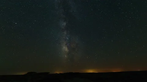 8K Time lapse tracking of Milky Way into sunrise over King of Wings at Bisti Stock Footage 159136883