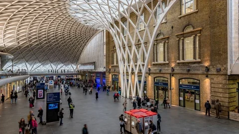 8k time lapse view of the interior of King's Cross station in London Stock Footage 90278170