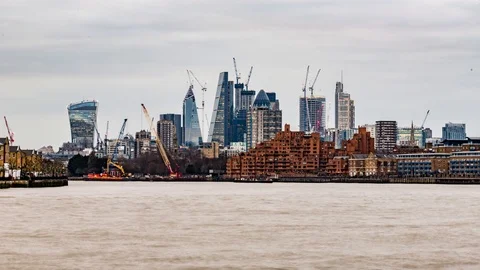 8k Time lapse view of the skyline of the City of London at sunset Stock Footage 87696968