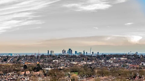 8k Time lapse view of the skyline of London seen from the North at sunset Stock Footage 91088431
