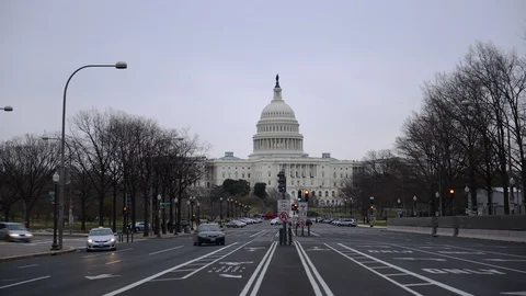 8K Time Lapse of Washington DC US Capitol Building Cars Traffic on Busy Street Stock Footage 105292937