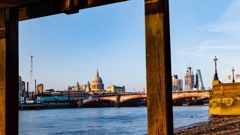 8k Time lapse zoom in view St Paul cathedral and the City of London Stock Footage 93021611