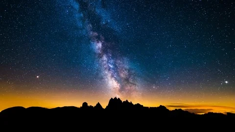 8K Timelapse of Mliky way over the Alps Mountain, Dolomites, Italy Stock Footage 110919110