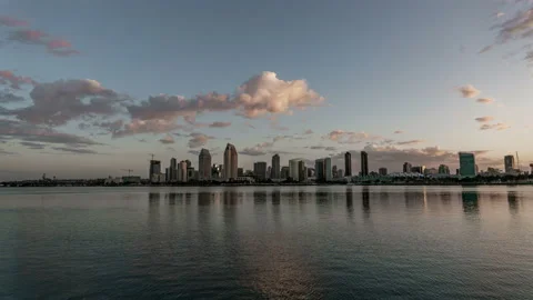 8K Timelapse Night to Day Transition of San Diego Skyline Reflection  Stock Footage