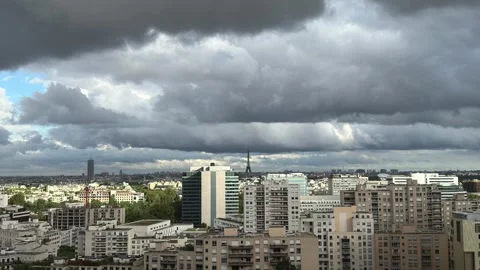 8k Timelapse of Paris Cityscape with distant view of Eiffel tower skyline Stock Footage 247448324