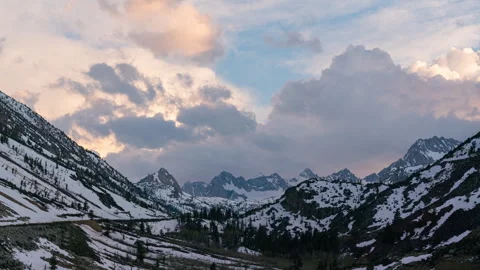 8K Timelapse of sunset sky over snow covered Sierra Nevada in California, USA Stock Footage 252106178