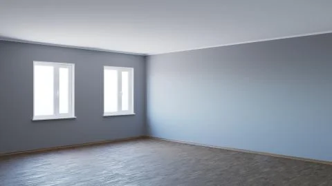 8K Ultra HD Empty Interior Corner with Parquet Floor and Plastic Windows Stock Illustration