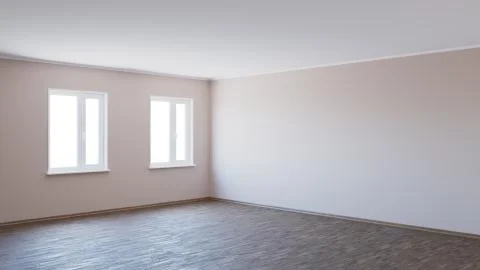 8K Ultra HD Empty Interior Corner with Beige Walls and Dark Parquet Floor Stock Illustration