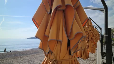 8K Umbrella Beach Closed Video stock 143379492