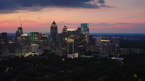 8K Vibrant Hues Painted Across The Sky, Aerial View Shot of Atlanta, Georgia Stock Footage 322769971