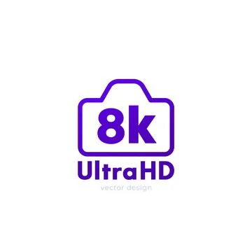 8k video camera icon on white, vector Stock Illustration
