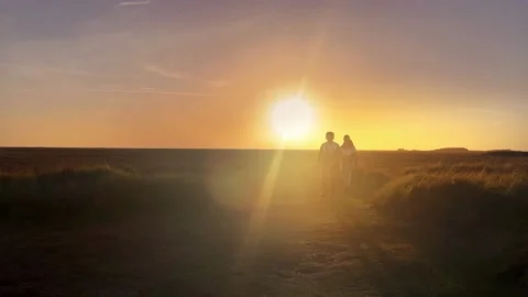 8K Video Clip. Two back lit boys walking along with the sunset in the backg.. Vidéo 236060717
