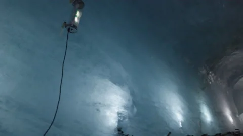 8K video look around ice cave mer de glace in chamonix-mont-blanc valley Stock Footage 222048382