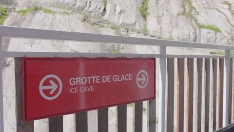 8K video red indication panel ice cave mer de glace in chamonix valley Stock Footage 223332879