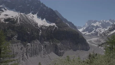 8K video red rack train montenvers view on Mer de Glace in chamonix valley Stock Footage 223332919