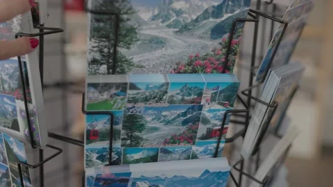 8K video spinning postcard display montenvers in chamonix-mont-blanc valley Stock Footage 223333185